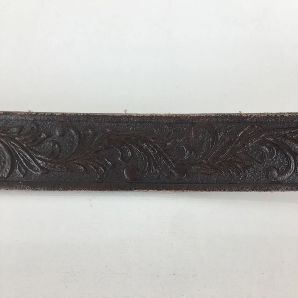 Tony Lama Western Tooled Top Grain Leather Belt Brown Unisex Size 24 Cowboy Belt